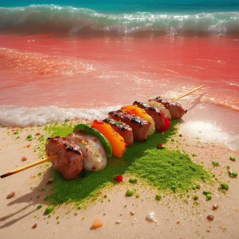 Battered Kebab on a Surreal Red Beach