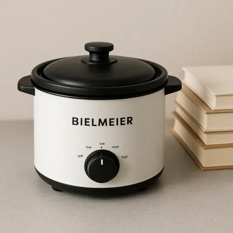 White Bielmeier Electric Cooker with a Black Lid