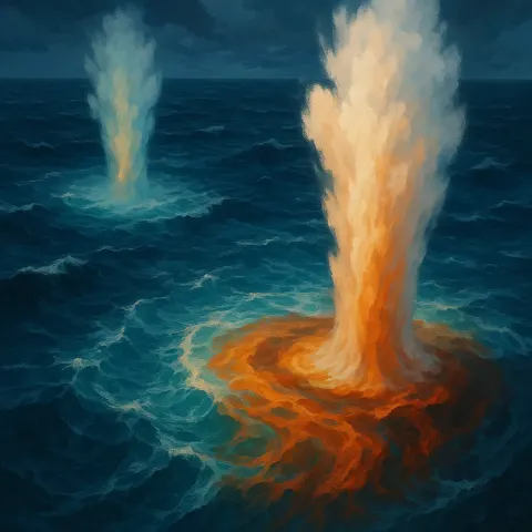 Two Diverse Geysers Erupt from a Stormy Sea