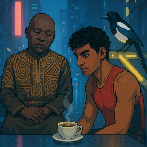 Middle-aged Leader Figure Clad in Earth-toned African Patterns Rests