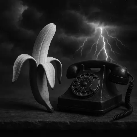 Monochromatic Depiction of a Tempestuous Atmosphere Showcasing a Stripped Banana