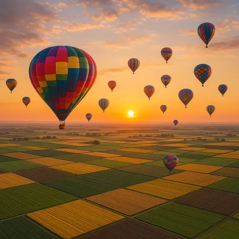 Many Colorful Hot Air Balloons Drift Serenely