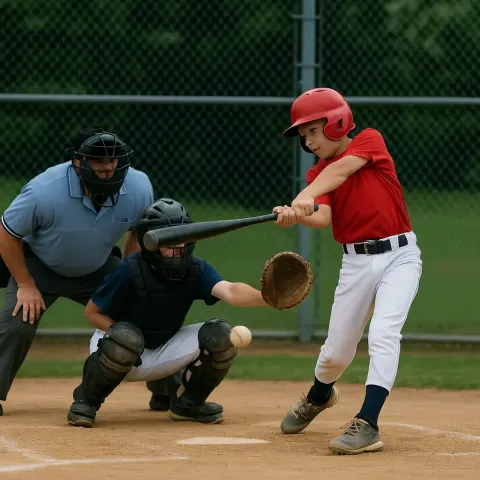 Youth Baseball Player in a Red Shirt