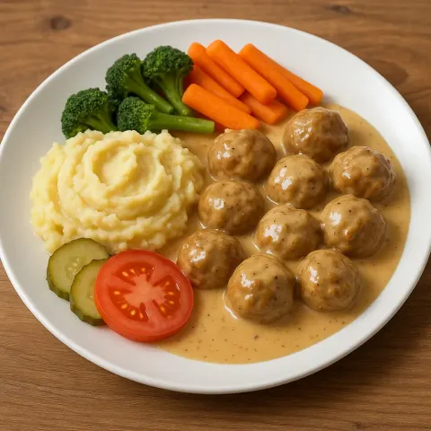 Plate of Swedish Meatballs with Creamy Sauce