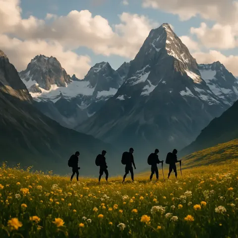 Small Group of Silhouetted Hikers