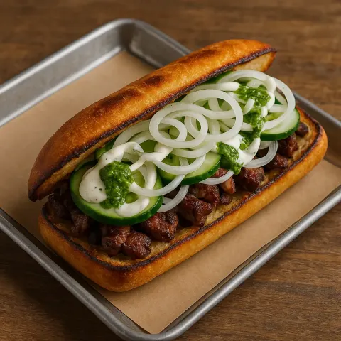 Toasted Baguette Filled with Grilled Meat