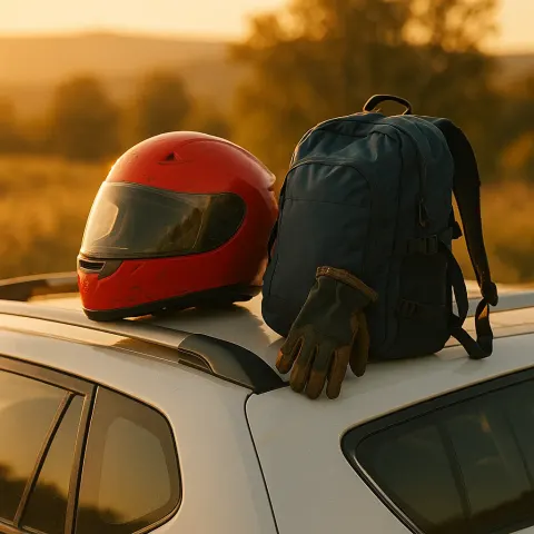 Striking Red Helmet with a Scratched Mirrored Visor Sits Tilted