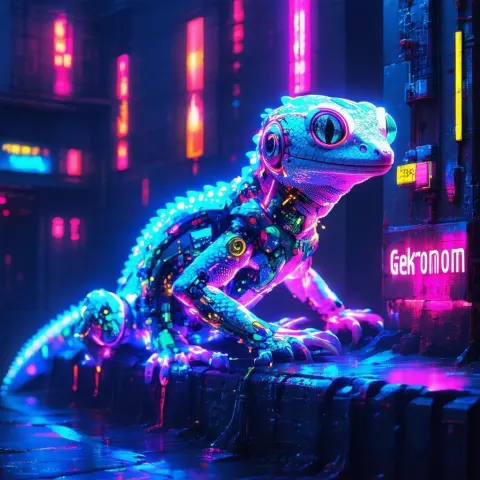 Cybernetic Geckronome in Dystopian Neon