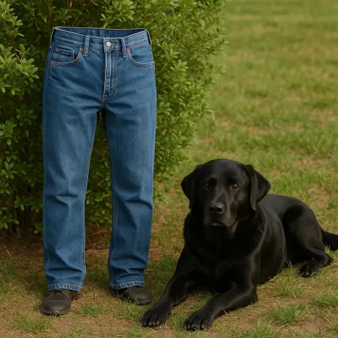 Shrub Beside a Resting Black Dog
