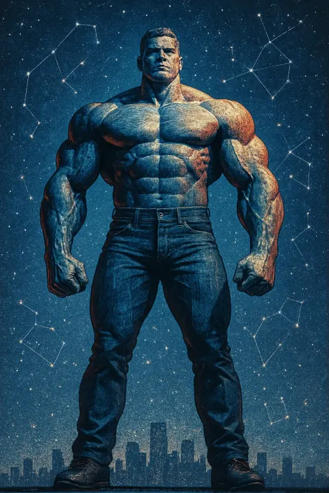 World-class Athlete Champion Hero of Exaggerated Giant Proportions Stands Resolute