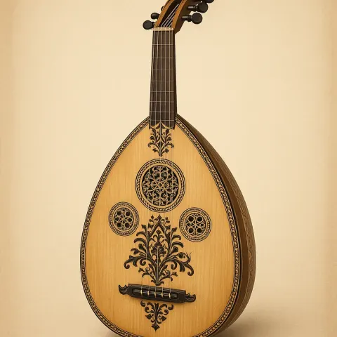 Intricately Decorated Pear-shaped String Instrument