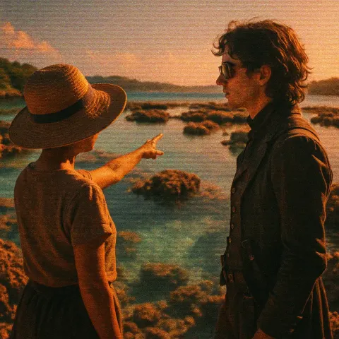 Petite Mentor in a Wide-brimmed Sun Hat Gestures