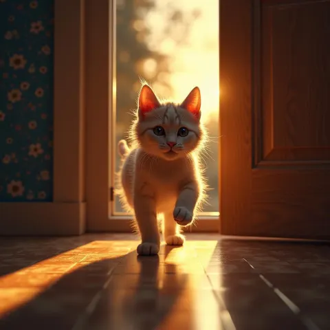 Cat Emerging Through the Cat Door