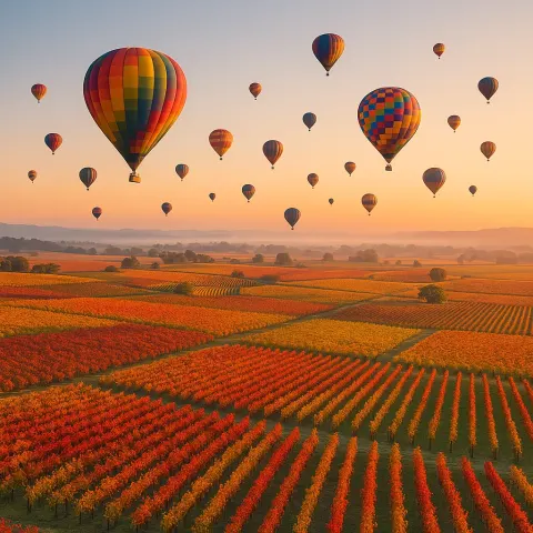Multitude of Colorful Hot Air Balloons Drifts Serenely