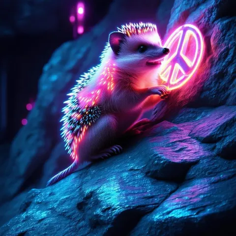 Neon Hedgehog Climber Flashing a Peace Sign