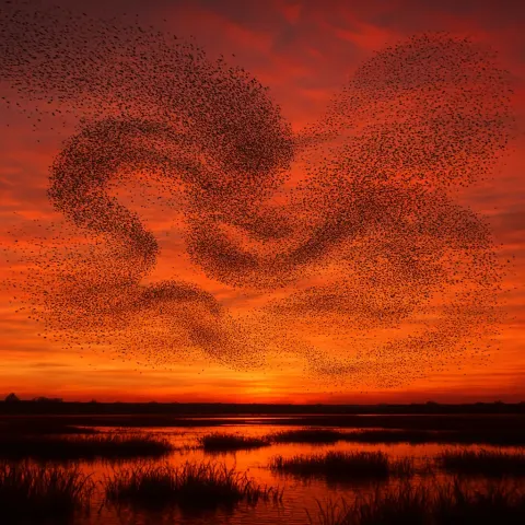 Vast Flocks of Myriad Tiny Birds Create Dynamic