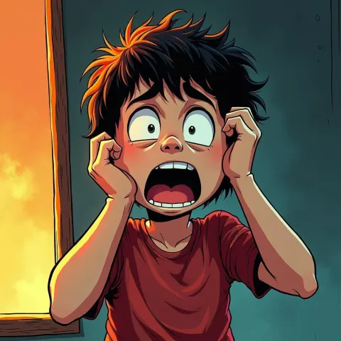 Frustrated Child in Bold Manga Lines