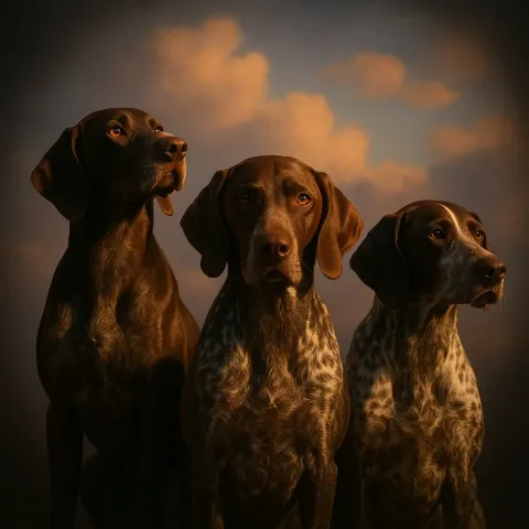 Three Varied German Shorthaired Pointers