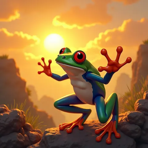 Adventurous Frog Basking at Golden Sunset