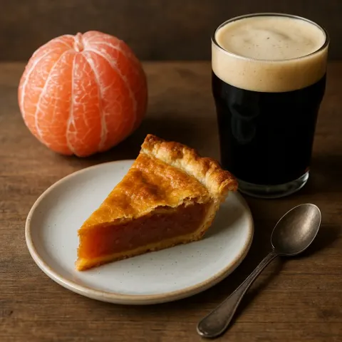 Stout Pint Sits Next to a Peeled Grapefruit