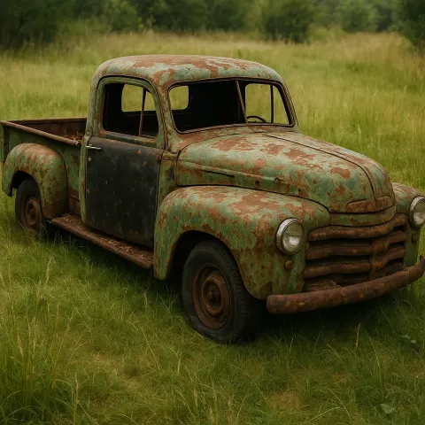 Neglected Green Pickup Truck
