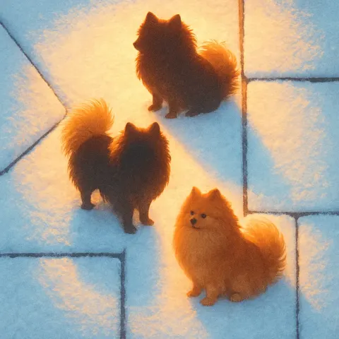 Three Varied Pomeranians Form an S-curve