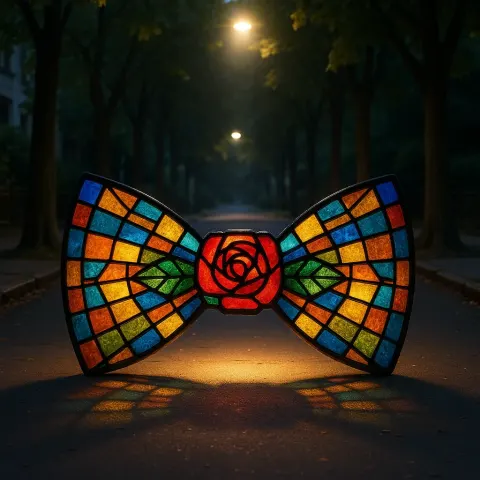 Luminous Stained Glass Rose Window Bow Tie