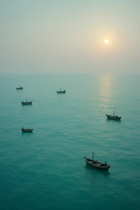 Handful of Tiny Fishing Boats Are Scattered Across an Immense