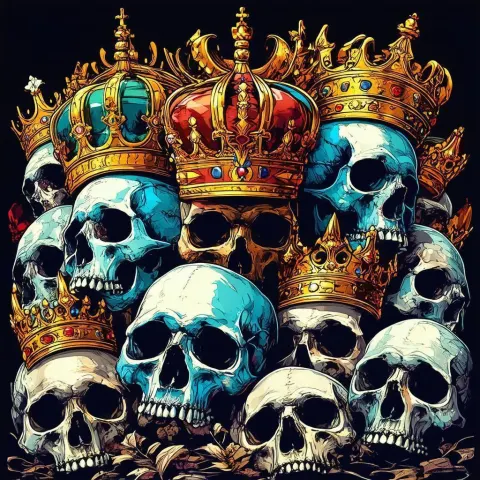 Crowned Skull Pile in Comic Contrast