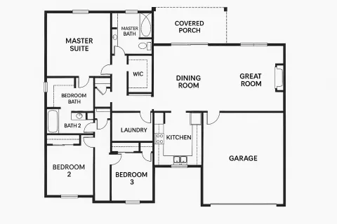 Detailed Floor Plan of a Single-story House Featuring a Master