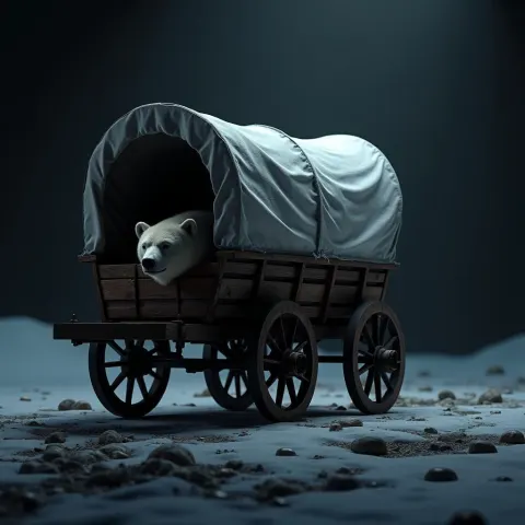 Polar Bear Peeking From a Covered Wagon