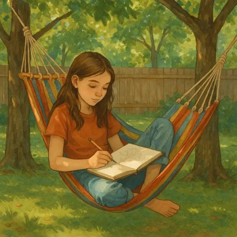 Girl Reclines in a Hammock Beneath the Cool Shade