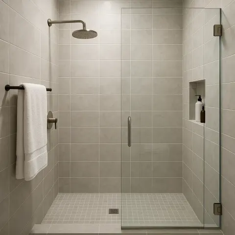 Modern Bathroom Shower Area with Glass Walls
