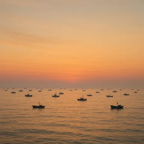 Many Distant Fishing Boats