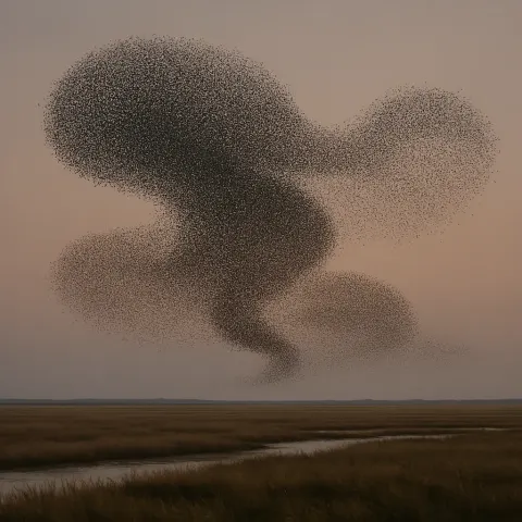 Immense Flock of Starlings Creates