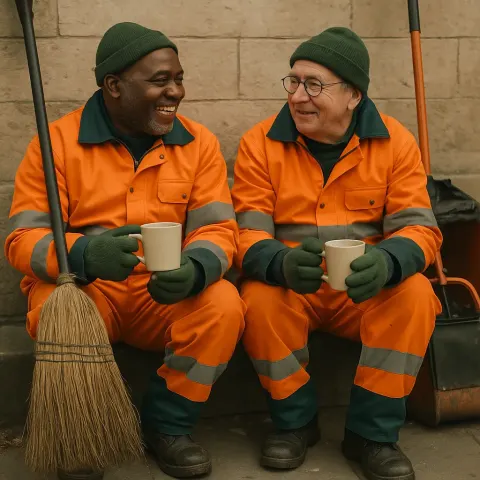 Workers Tasked with Cleaning the Streets Taking a Peaceful Break