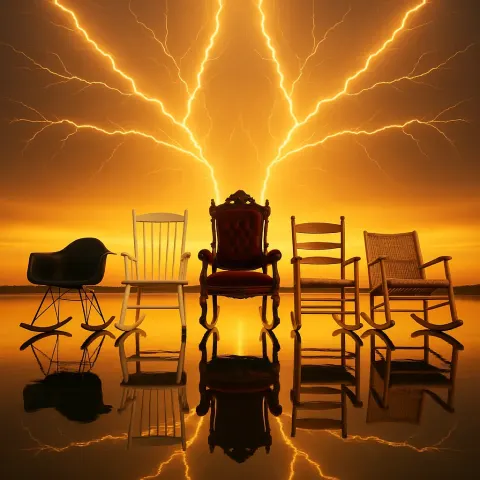 Scene of Brilliant Forked Lightning Strikes Illuminating the Night Sky