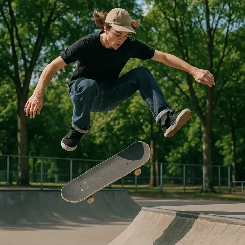 Skateboarder Performs a Mid-air Flip Trick