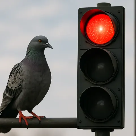 Picture Showing a Bird Sitting Close to a Traffic Signal