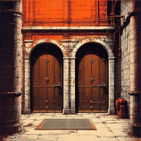 Two Furnace Doors in Vintage Editorial Ink