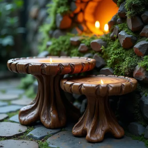 Carved Nesting Tables Beside Enchanted Vines