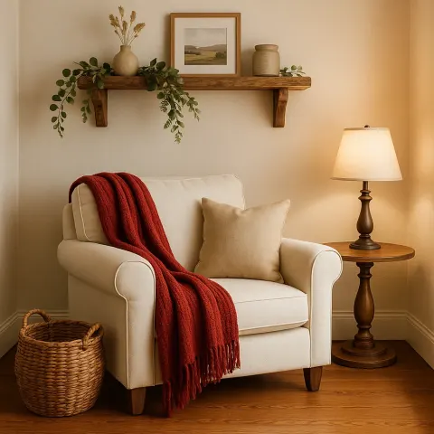 Cozy Living Room Corner Featuring a White Armchair