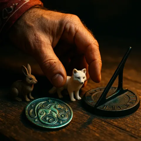 ECU: Bandana-cuffed Everyman's Hand Arranges a Tiny Arctic Fox
