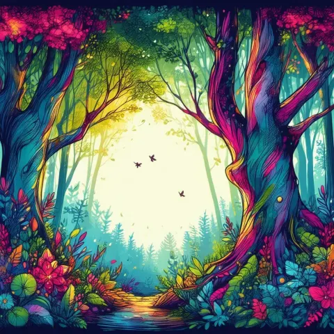 Whimsical Hand Drawn Diad in the Forest