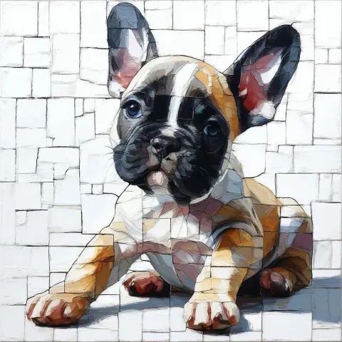 Cubist Portrait of a Puzzled Bulldog Puppy