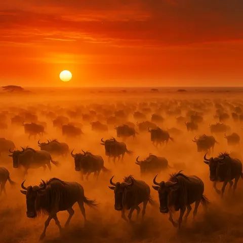 Vast Herd of Wildebeest Thunders Across an Endless Savannah