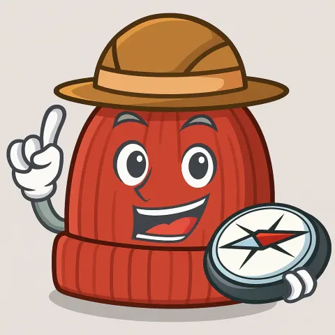 Cartoon-style Red Beanie Wearing an Explorer's Hat