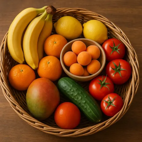 Wicker Basket Filled with Bananas