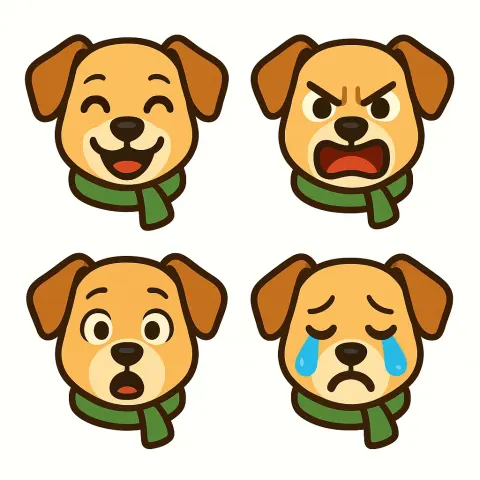 Collection of 2x2 Emoji Icons Showcasing Dog Faces with Expressions