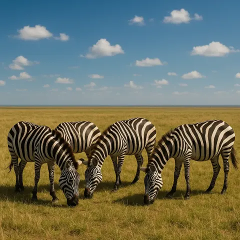 On a Wide Grassy Savanna Beneath a Boundless Blue Sky